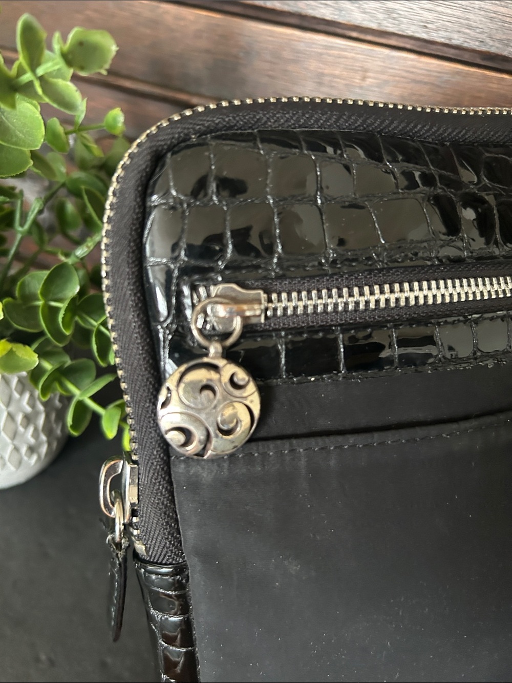 Men's Black Croc-Trim Laptop Sleeve with Front Zip Pocket - Picture 6 of 9
